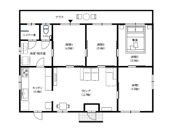 Happy  houseの間取り|洋間１（6.5帖）　洋間２（5.5帖）　洋間３（5.0帖）　洋間４（4.5帖）　LDK（17.5帖）