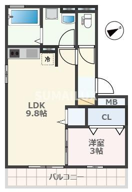 熊本市中央区壺川２丁目のアパートの間取り