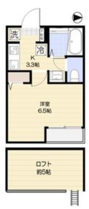 バロス大森の間取り|ロフト付きの1K