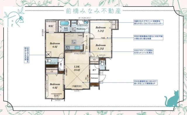 【新築平屋】前橋市龍蔵寺町　限定１棟　ブルーミングガーデン　新築建売の間取り