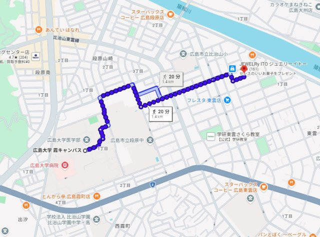 ★3+1プログラム★エステート24東雲の地図|広島大学霞キャンパスまで徒歩20分（20 min. walk to Kasumi campus.)