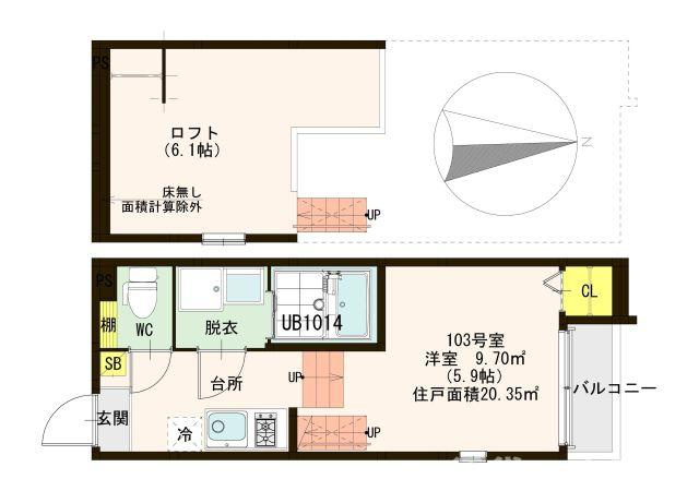 京都市伏見区竹田田中宮町のアパートの間取り