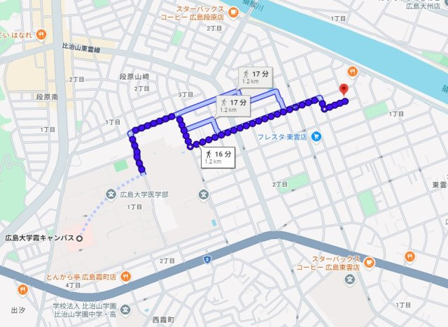 ★3+1プログラム★メゾン敬の地図|広島大学霞キャンパスまで徒歩16分（16 min. walk to Kasumi campus.)