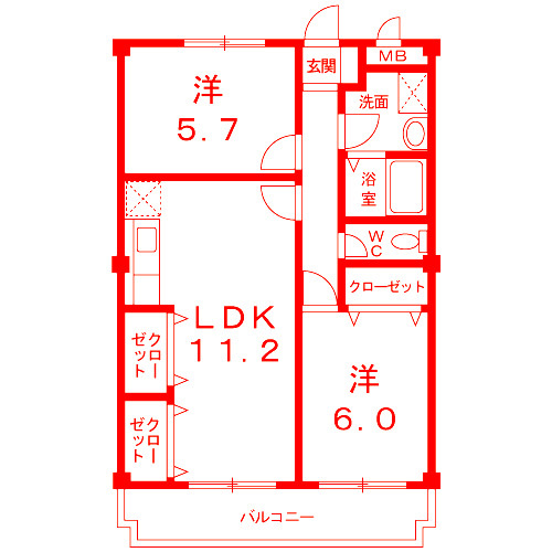 平塚市榎木町の賃貸マンションの間取り