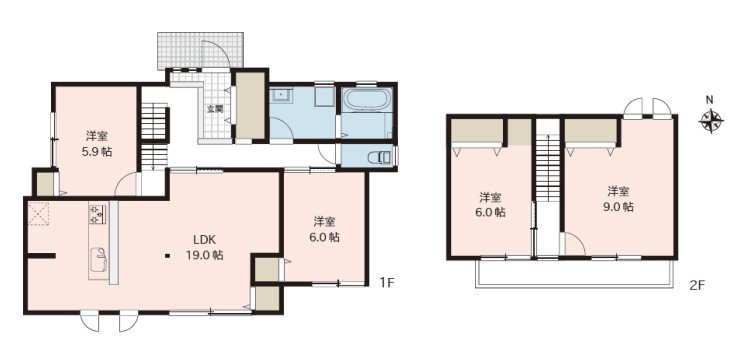長野市箱清水　中古戸建の間取り|1階には広々19帖LDKで家族団らん