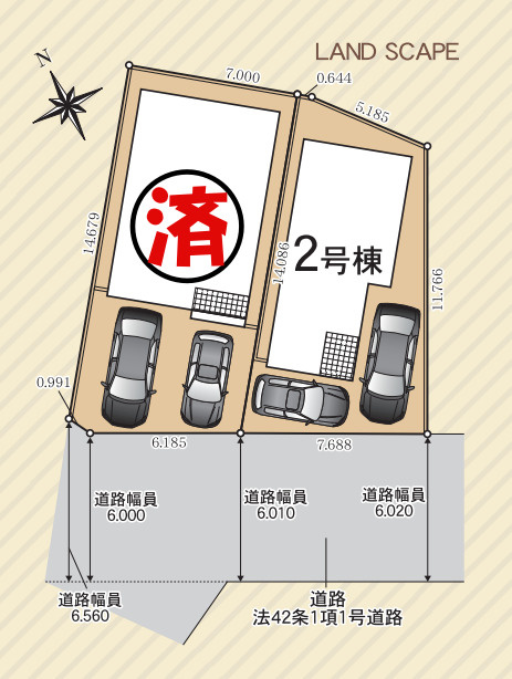 【本日ご案内可能】大府市東新町　全2棟の区画図|全体区画数｜全2棟
◆駐車２台可能！(但し、車種による)
◎まずは、お気軽にお問い合わせください。現地を案内しながら周辺環境も見て頂けます。　　　　　　　　　　　　　　　　　　　　　　　　　　　　　　