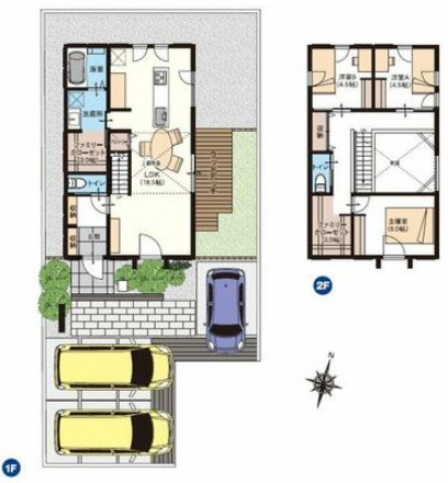 「大きな吹き抜けがある住まい」高知市鴨部　新築一戸建ての間取り|吹抜LDK・家事動線・WICを備えた機能的な3LDK間取り。