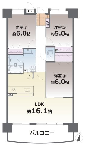 ダイアパレスグランテージ味噌天神／７Fの間取り