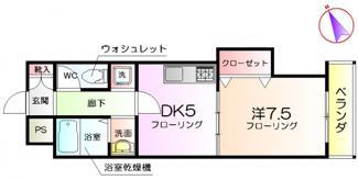 【間取り】 | ウインドヴァリィⅡ番館 | １ＤＫ