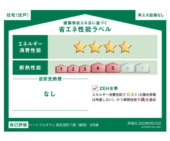 売新築戸建　静岡市葵区田町６丁目の省エネ性能ラベル