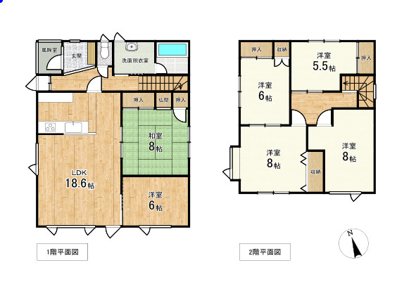 「緑ヶ岡の6LDK角地物件。ゆとりある広さと開放感あふれる快適な住環境」の間取り