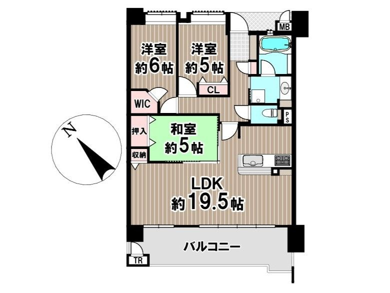 ペルル志免中央セリーズの間取り|※間取図と現況が異なる場合には、現況を優先いたします。
約19.5帖のLDKを備えた3LDKの間取りです！