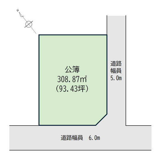 【土地図】 | 【建築条件なし】大仙市福田町93.43坪(公簿)区画の整った住宅街の南東角地物件