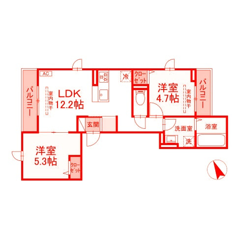 茅ヶ崎市茅ヶ崎２丁目の賃貸マンションの間取り