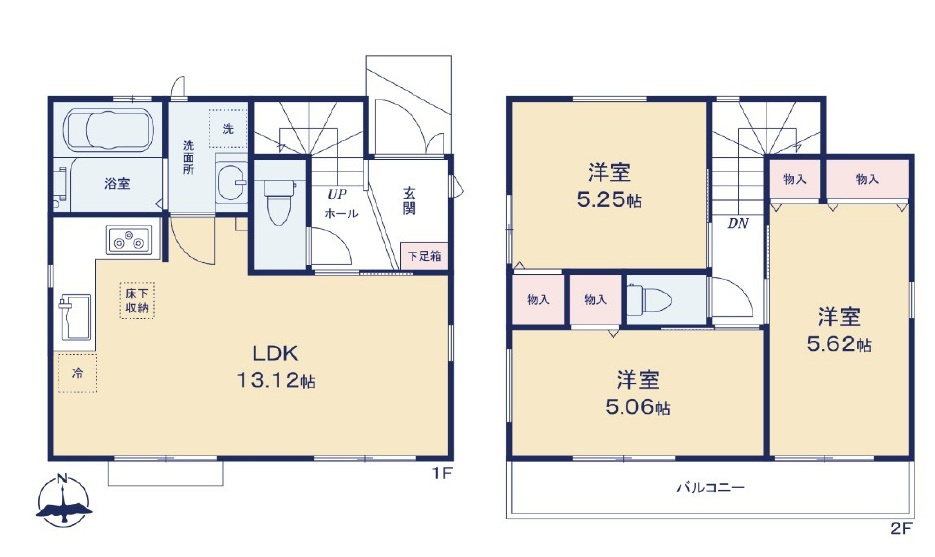 【サニータウン】小平市仲町の間取り|〇本物件【１号棟】の間取・平面図です〇　敷地面積　87.96㎡　建物面積　69.96㎡

　