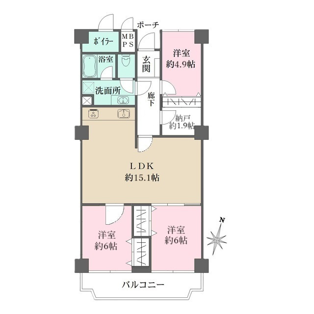 芦屋市東芦屋町の賃貸マンションの間取り