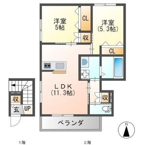西宮市里中町３丁目のアパートの間取り