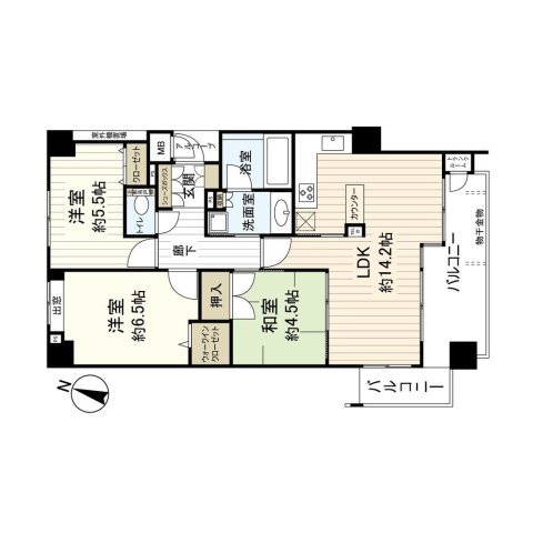 芦屋市公光町の賃貸マンションの間取り