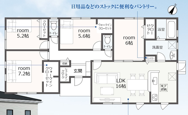 【間取り】 | 袋井市下山梨 4期 新築建売 | 効率的かつ暮らしのことをしっかり考えた間取りです