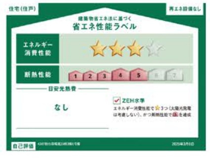 柏市南増尾８丁目新築戸建（南増尾23期）の省エネ性能ラベル|省エネ性能ラベル・ZEH水準
