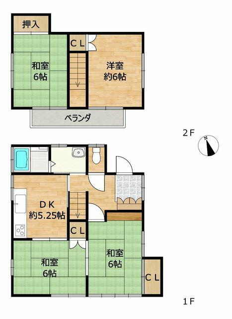 宇都宮市駒生１丁目　４DK　中古住宅の間取り