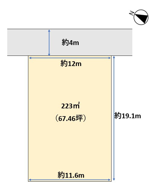 江南区亀田水道町4丁目　土地の土地図|図面掲載の前面道路幅員、間口・奥行の寸法は、弊社スタッフによる現地計測（略測）に基づいたものです。
