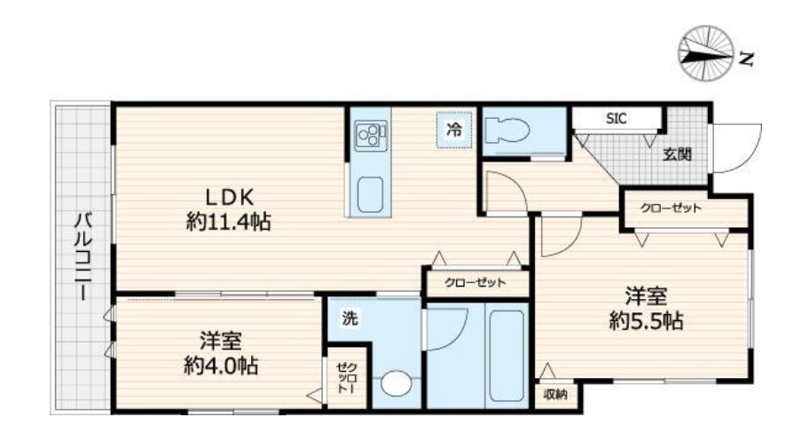 メルヴェーユ久が原の間取り|南向きバルコニー南東向きの2LDK