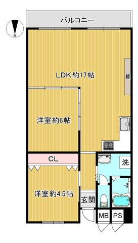 【ハイム伏見C棟】5階南向き×LDK17帖！大手筋商店街近くの間取り