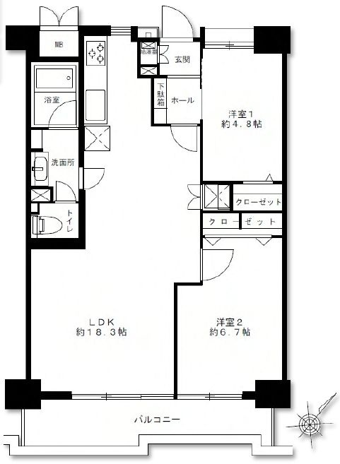 越中島三丁目ハイツ3号棟の間取り|７階部分・南東向きにつきまして日当たり・通風・眺望良好。新規リノベーション施工が完了いたしましたのでいつでも内覧が可能です。