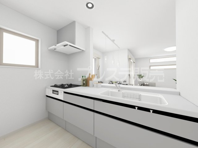 奈良市三碓１丁目の新築一戸建 全３区画のキッチン|１号地キッチン完成イメージ／人気の対面キッチン♪