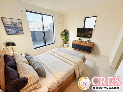 【洋室】 | ☆☆新築分譲　いわき市江名北口第２H　長期優良住宅　全４棟-現地ご案内致します♪　 | ２階洋室3～４部屋
※実際に現地に家具はおかれておりません。また価格に家具は含まれておりません。(作成CG)