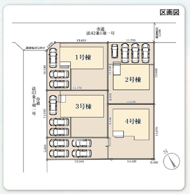 【区画図】 | ☆☆新築分譲　いわき市江名北口第２H　長期優良住宅　全４棟-現地ご案内致します♪　 | 全体区画図です！
