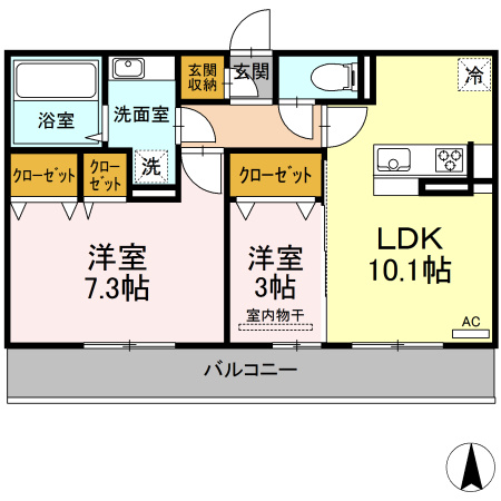 熊本市南区御幸笛田５丁目のアパートの間取り