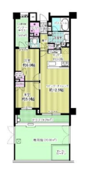 ライオンズ大森西グランフォートの間取り|南向き専用庭付きの2LDK！
ウォークインクローゼット＆シューズインクローゼット！