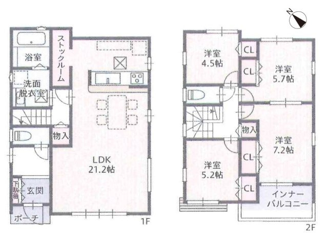 小牧市藤島１丁目　中古戸建の間取り|広々LDK21.2帖！キッチン横にストックルームあり！
