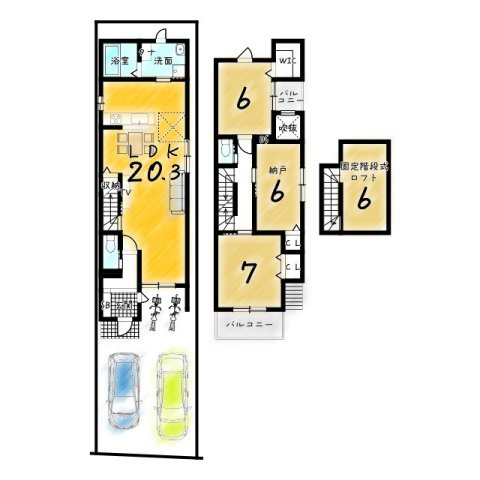 太秦安井馬塚町　建築条件付土地　新築参考プランAの参考プラン|【新築参考プラン】建物価格2099万円、建物面積92.48㎡