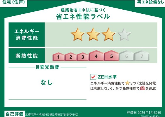 三郷市戸ケ崎1丁目　新築戸建　全1棟の省エネ性能ラベル|※特定の住戸の性能を示すものであり、全ての住戸の性能を示すものではありません。