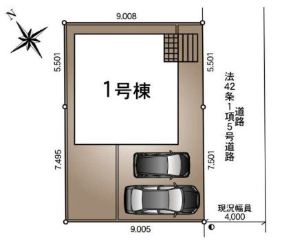 三郷市戸ケ崎1丁目　新築戸建　全1棟の区画図|家族の車＋来客用にも便利な並列2台駐車
