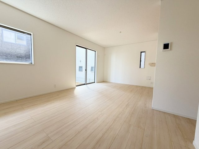 三郷市戸ケ崎1丁目　新築戸建　全1棟の居間・リビング|ソファやダイニングセットを置いてもゆとりのある19帖のリビング