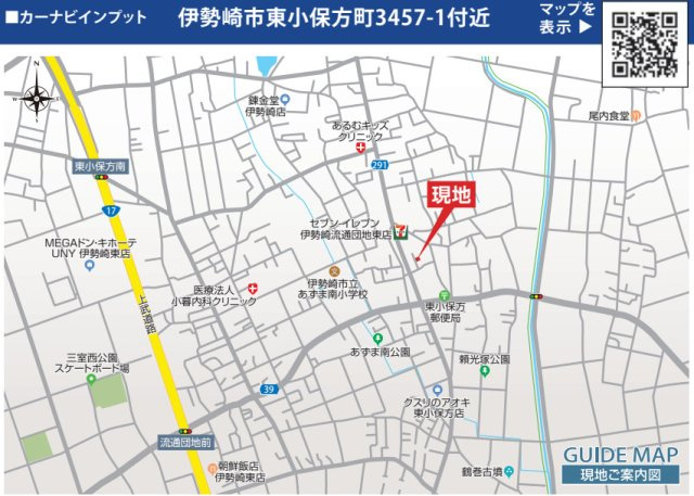 【新築】伊勢崎市東小保方町　限定１棟　ブルーミングガーデン　新築建売の地図
