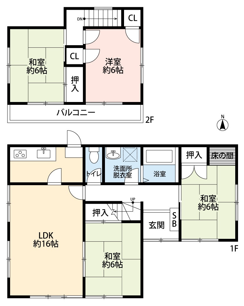 小牧市大字本庄　中古戸建の間取り|LDK１６帖＋和室６帖の続き間です。
全居室６帖以上！