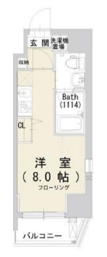 エアフレックス羽田の間取り|南向きバルコニー南東角部屋！1R洋室7.9帖バストイレ別独立洗面台！