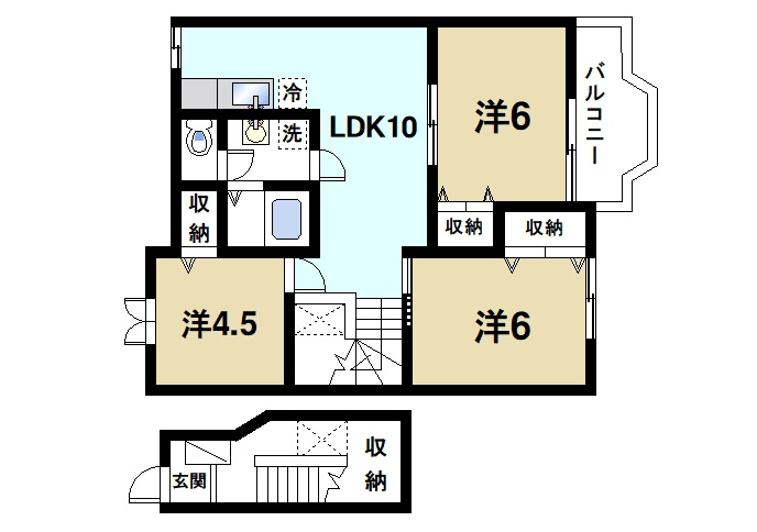 ヴィラ・サニーフラット　Ａの間取り|３LDKの間取り
