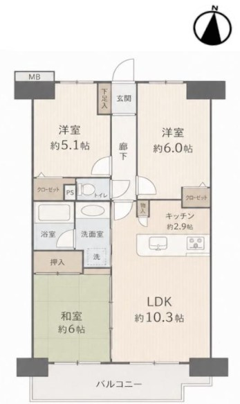 コスモ狭山ロイヤルステージ　中古マンション　5階の間取り