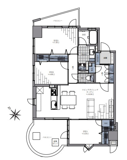 テラス加賀の間取り|テラス加賀：３方向角部屋につき陽当り・眺望良好！全居室収納・窓が付いた３ＬＤＫリノベーション物件は住設備も充実！