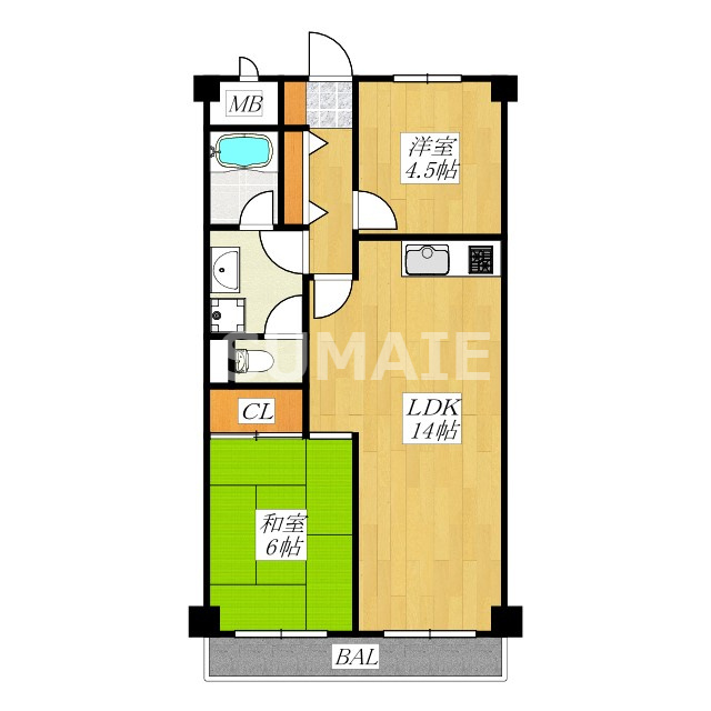 ウエルストンハイツの間取り|南向きの日当たりのいいお部屋です！