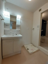 ゆったりとスペースのある洗面所