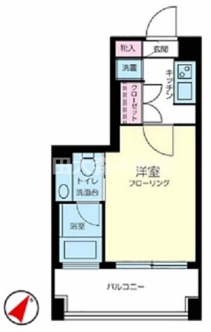 Vetloヴェトロの間取り|南向きバルコニー洋室6.5帖の1Kバストイレ別独立洗面台！