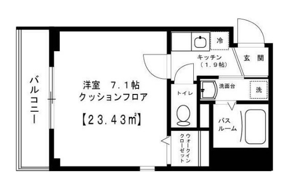 フローレスタナカの間取り|間取り　角部屋の1K洋室6.7帖バストイレ別独立洗面台！