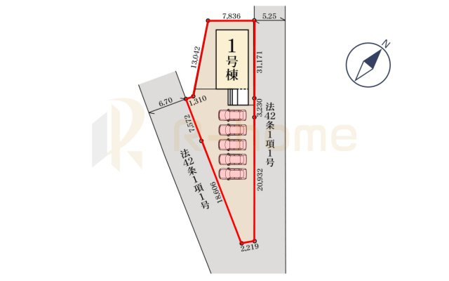 ひたちなか市栄町1期　新築戸建て　1号棟の区画図|大きなお買い物だからこそ、メリット・デメリットを伝えさせて頂きます。
R-homeにお任せください♪